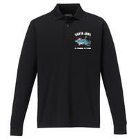 Santa Jaws Shark Christmas Lights Merry Sharkmas Xmas Boys TShirt Performance Long Sleeve Polo