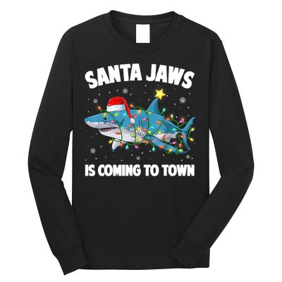 Santa Jaws Shark Christmas Lights Merry Sharkmas Xmas Boys TShirt Long Sleeve Shirt