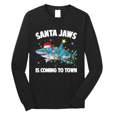 Santa Jaws Shark Christmas Lights Merry Sharkmas Xmas Boys TShirt Long Sleeve Shirt