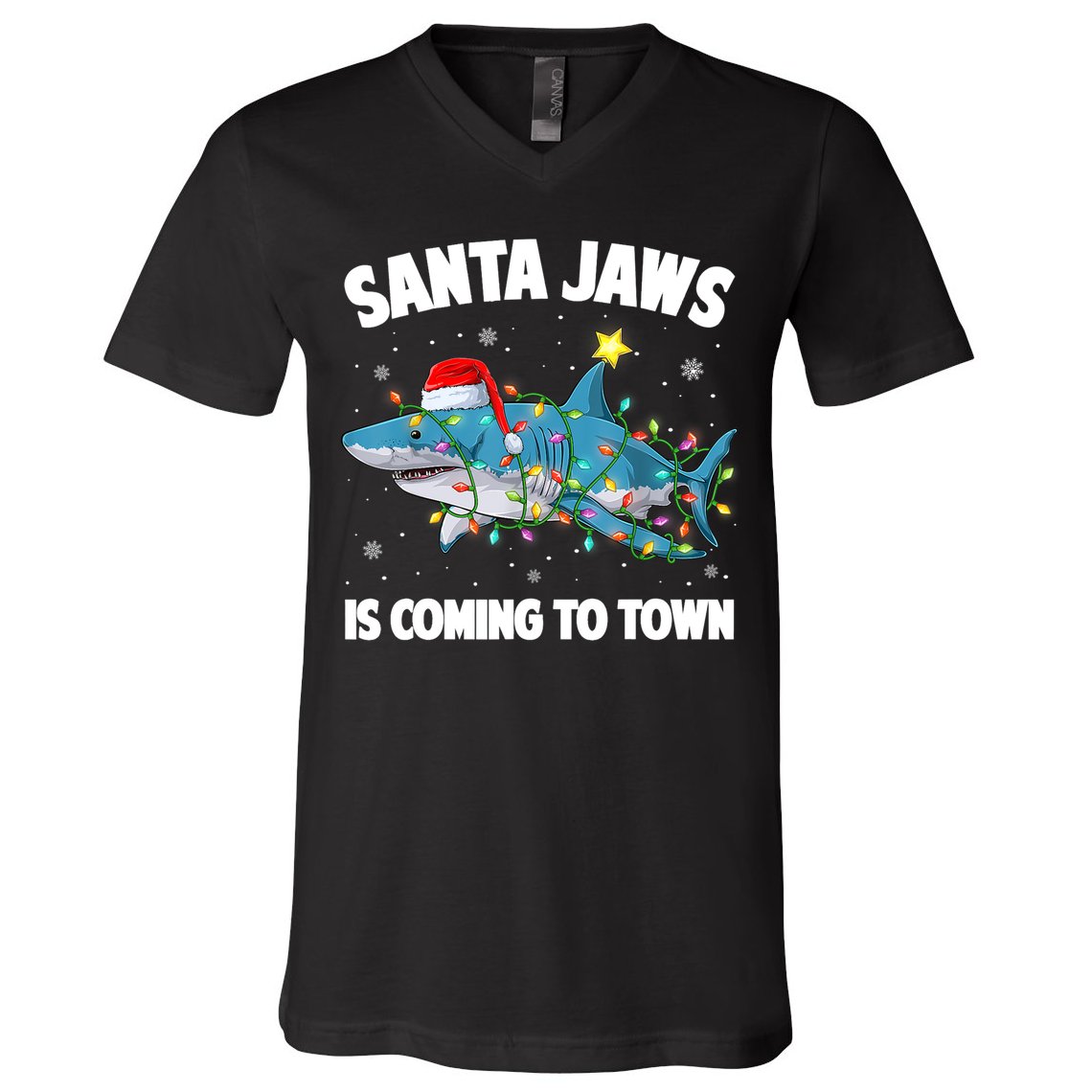 Santa Jaws Shark Christmas Lights Merry Sharkmas Xmas Boys TShirt V-Neck T-Shirt