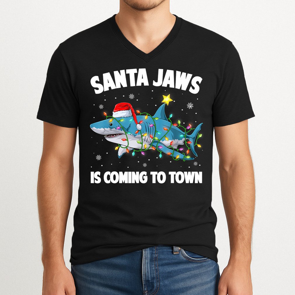 Santa Jaws Shark Christmas Lights Merry Sharkmas Xmas Boys TShirt V-Neck T-Shirt