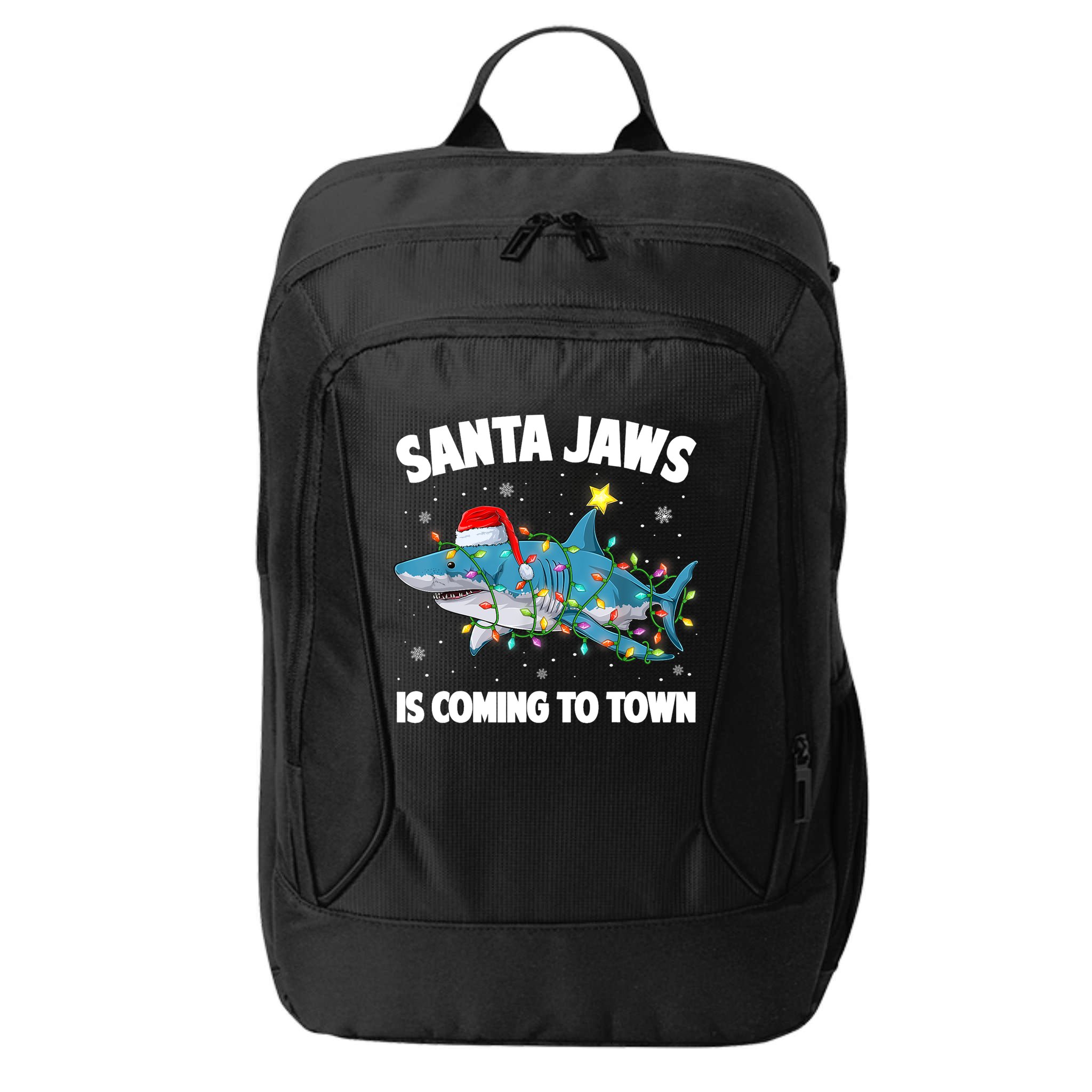 Santa Jaws Shark Christmas Lights Merry Sharkmas Xmas Boys TShirt City Backpack