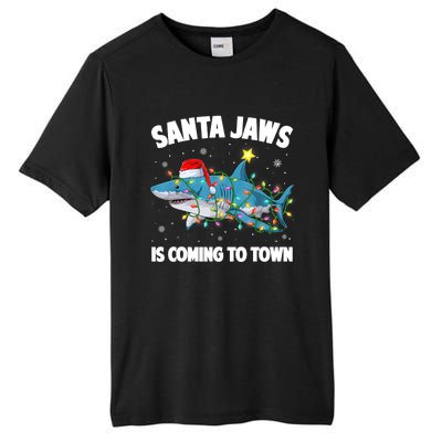 Santa Jaws Shark Christmas Lights Merry Sharkmas Xmas Boys TShirt Tall Fusion ChromaSoft Performance T-Shirt