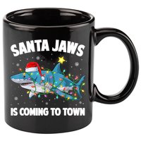 Santa Jaws Shark Christmas Lights Merry Sharkmas Xmas Boys TShirt 11oz C Handle Ceramic Mug