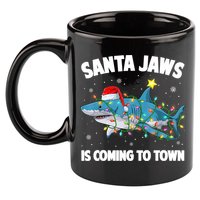 Santa Jaws Shark Christmas Lights Merry Sharkmas Xmas Boys TShirt 11oz C Handle Ceramic Mug
