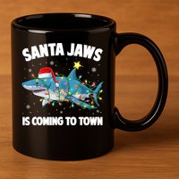 Santa Jaws Shark Christmas Lights Merry Sharkmas Xmas Boys TShirt 11oz C Handle Ceramic Mug