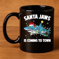 Santa Jaws Shark Christmas Lights Merry Sharkmas Xmas Boys TShirt 11oz C Handle Ceramic Mug