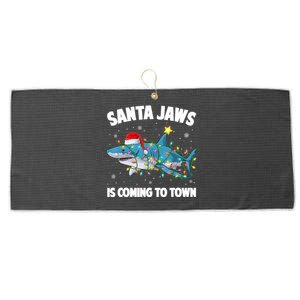 Santa Jaws Shark Christmas Lights Merry Sharkmas Xmas Boys TShirt Large Microfiber Waffle Golf Towel