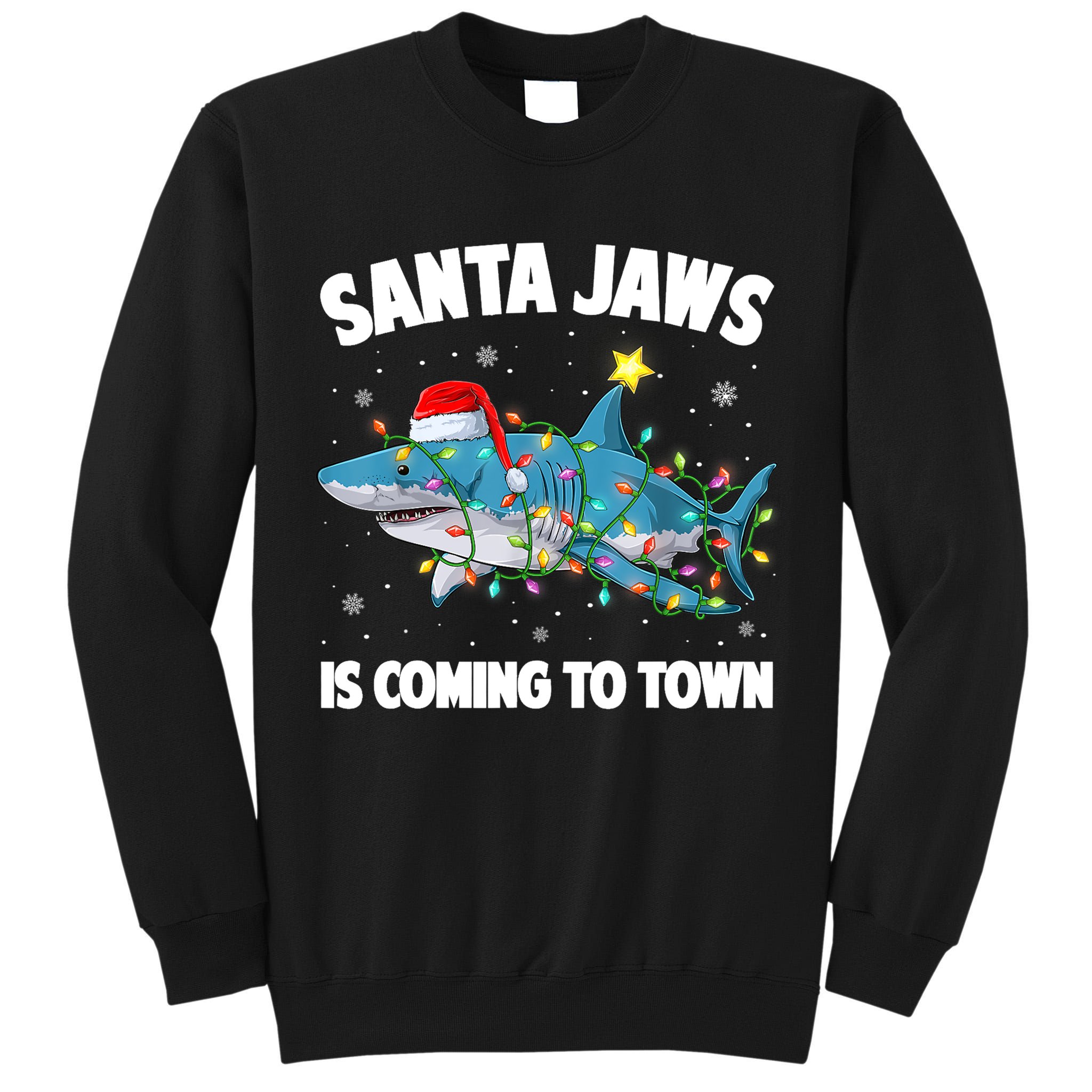 Santa Jaws Shark Christmas Lights Merry Sharkmas Xmas Boys TShirt Tall Sweatshirt