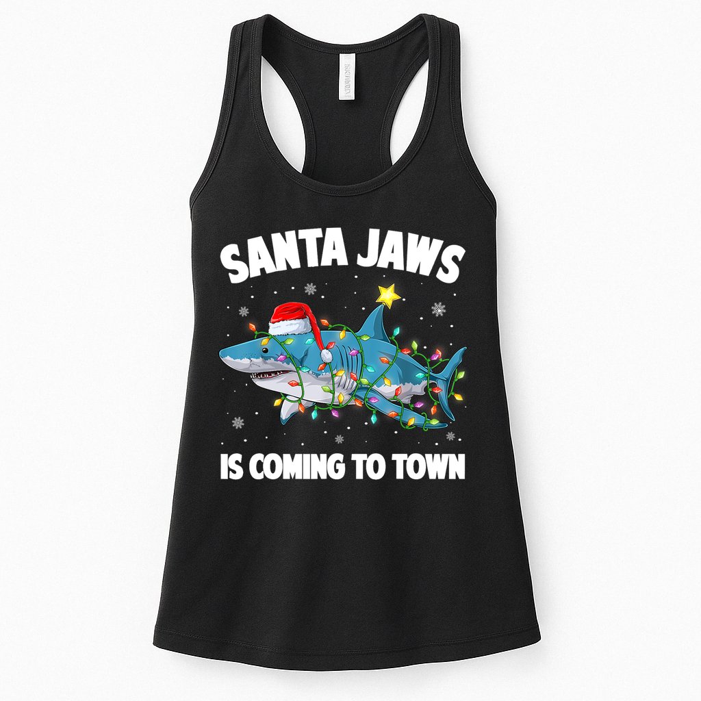 Santa Jaws Shark Christmas Lights Merry Sharkmas Xmas Boys TShirt Womens Tank Top