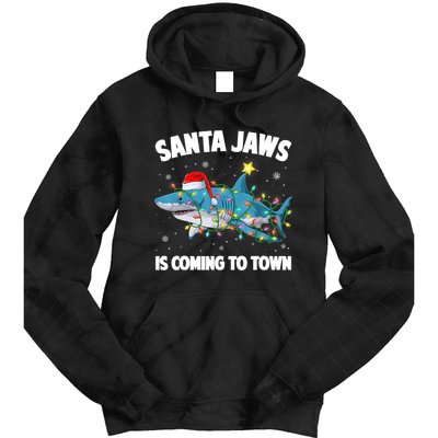 Santa Jaws Shark Christmas Lights Merry Sharkmas Xmas Boys TShirt Tie Dye Hoodie