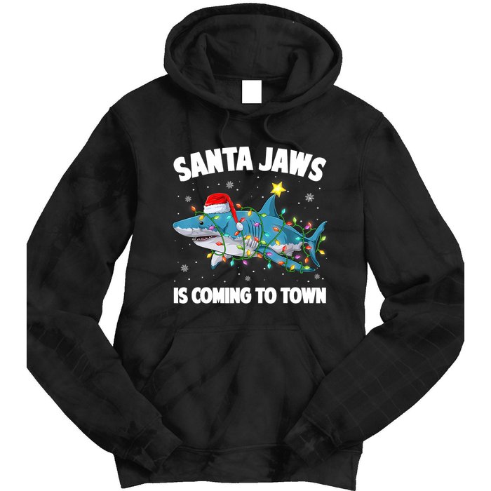 Santa Jaws Shark Christmas Lights Merry Sharkmas Xmas Boys TShirt Tie Dye Hoodie