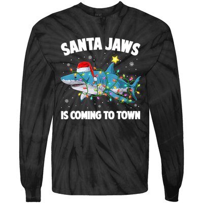 Santa Jaws Shark Christmas Lights Merry Sharkmas Xmas Boys TShirt Tie-Dye Long Sleeve Shirt