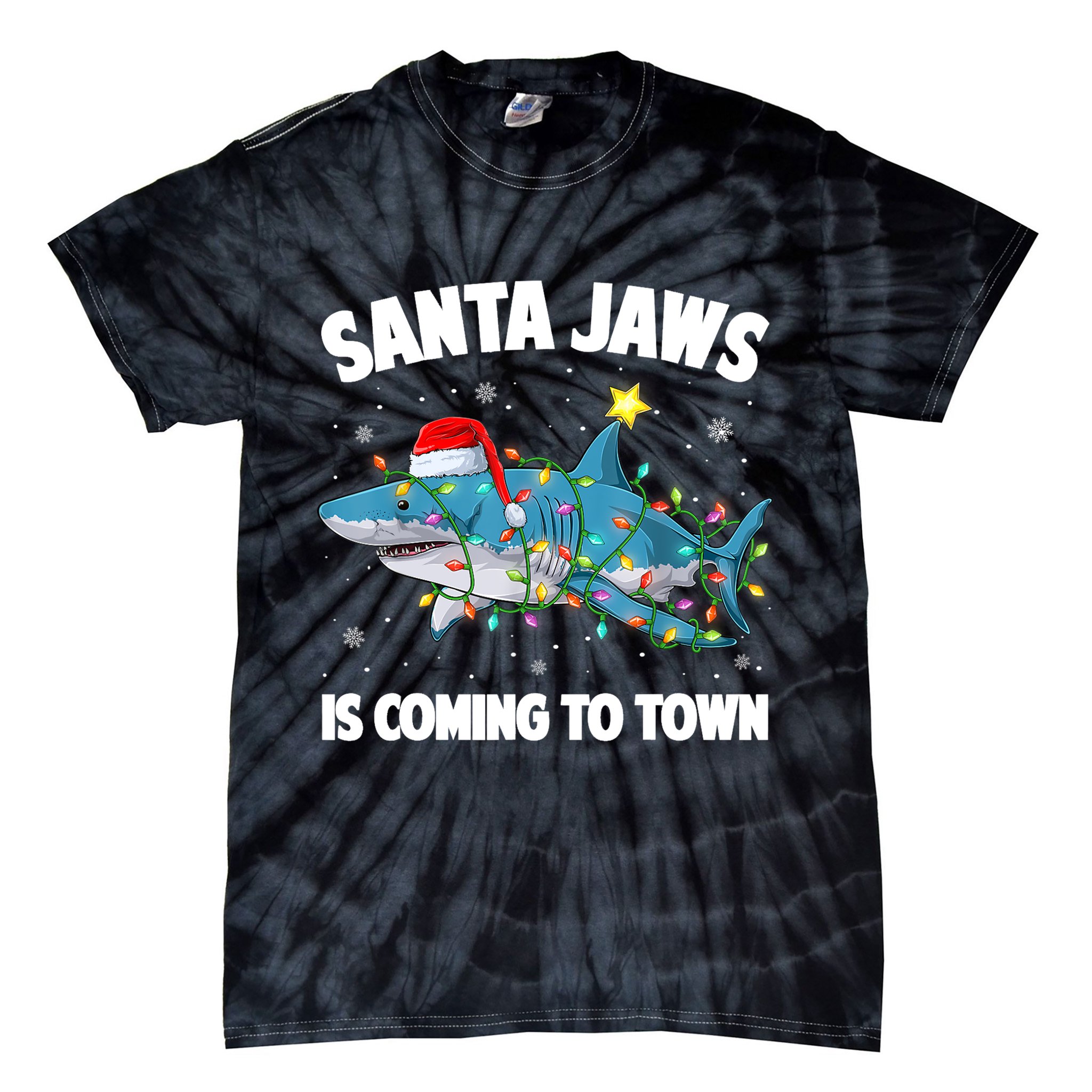 Santa Jaws Shark Christmas Lights Merry Sharkmas Xmas Boys TShirt Tie-Dye T-Shirt