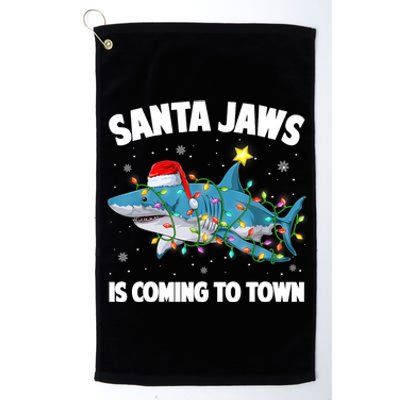 Santa Jaws Shark Christmas Lights Merry Sharkmas Xmas Boys TShirt Platinum Collection Golf Towel