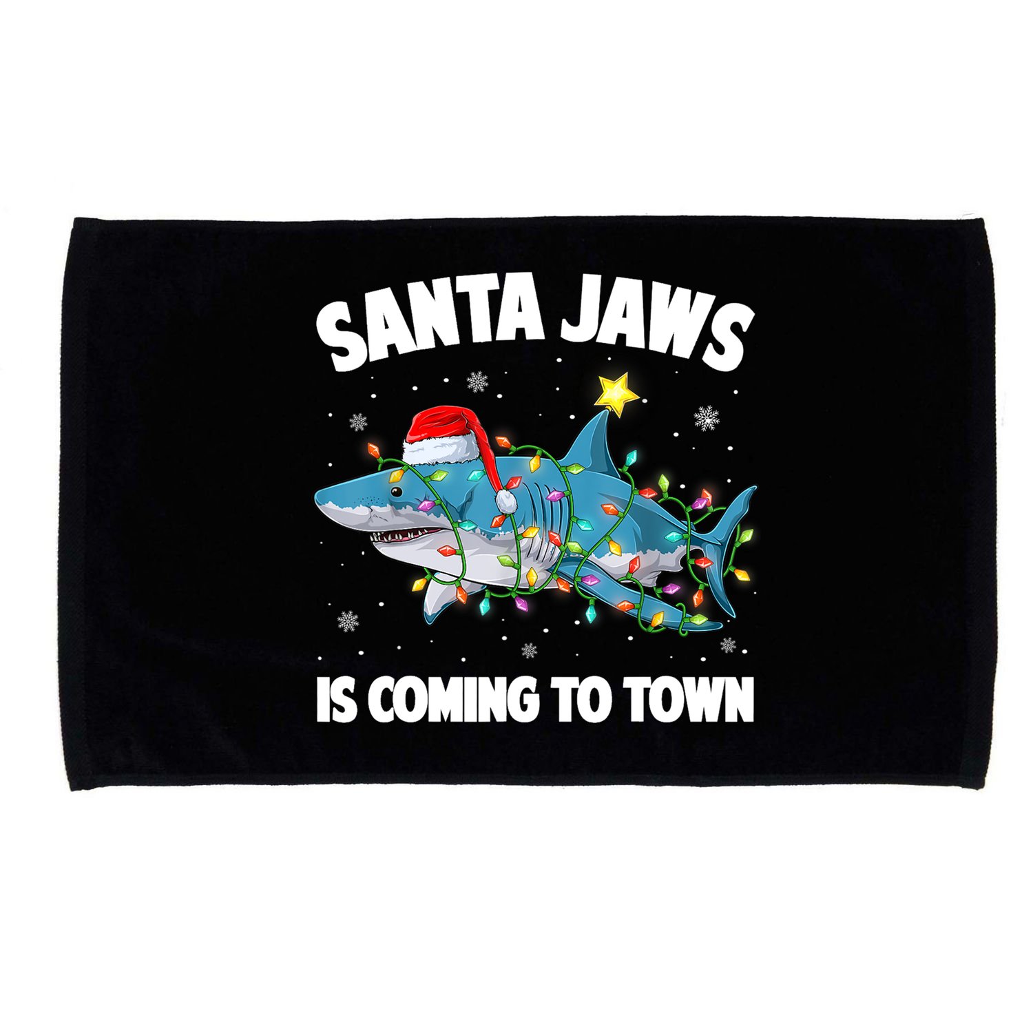 Santa Jaws Shark Christmas Lights Merry Sharkmas Xmas Boys TShirt Microfiber Hand Towel