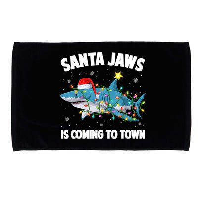 Santa Jaws Shark Christmas Lights Merry Sharkmas Xmas Boys TShirt Microfiber Hand Towel