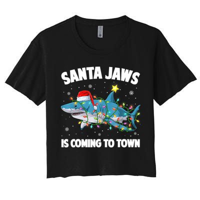 Santa Jaws Shark Christmas Lights Merry Sharkmas Xmas Boys TShirt Crop Top