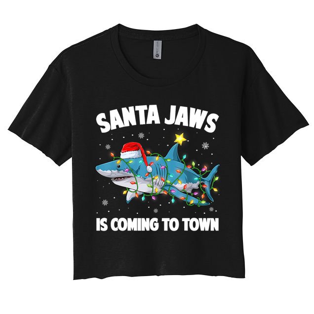 Santa Jaws Shark Christmas Lights Merry Sharkmas Xmas Boys TShirt Women's Crop Top Tee
