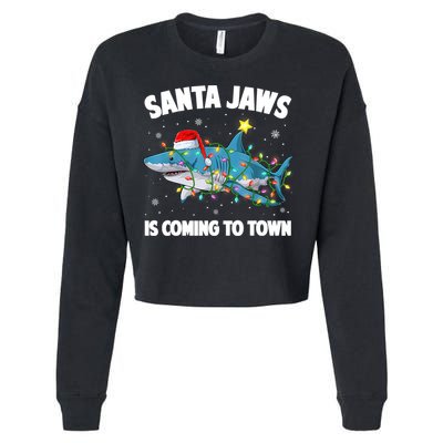 Santa Jaws Shark Christmas Lights Merry Sharkmas Xmas Boys TShirt Cropped Pullover Crew