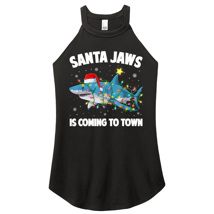 Santa Jaws Shark Christmas Lights Merry Sharkmas Xmas Boys TShirt Women's Perfect Tri Rocker Tank