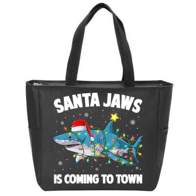 Santa Jaws Shark Christmas Lights Merry Sharkmas Xmas Boys TShirt Zip Tote Bag