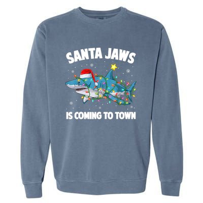 Santa Jaws Shark Christmas Lights Merry Sharkmas Xmas Boys TShirt Garment-Dyed Sweatshirt