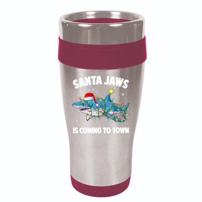 Santa Jaws Shark Christmas Lights Merry Sharkmas Xmas Boys TShirt 16oz Travel Tumbler