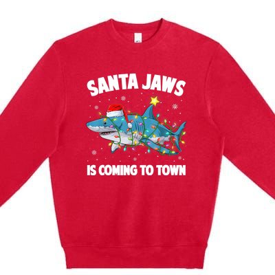 Santa Jaws Shark Christmas Lights Merry Sharkmas Xmas Boys TShirt Premium Crewneck Sweatshirt