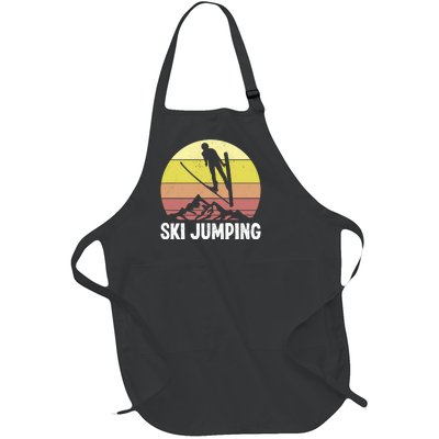 Ski Jumping Sunset Skier Retro Vintage Gift For Skiers Full-Length Apron With Pockets