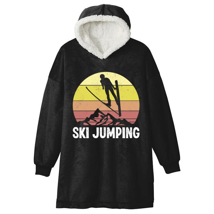 Ski Jumping Sunset Skier Retro Vintage Gift For Skiers Hooded Wearable Blanket