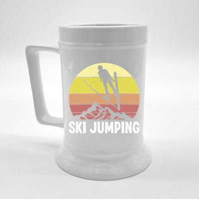 Ski Jumping Sunset Skier Retro Vintage Gift For Skiers Beer Stein