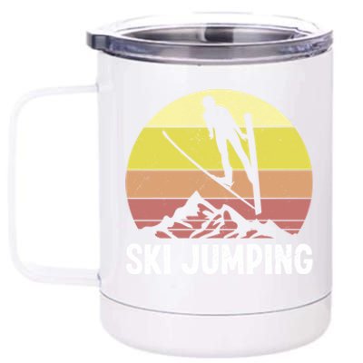 Ski Jumping Sunset Skier Retro Vintage Gift For Skiers 12 oz Stainless Steel Tumbler Cup