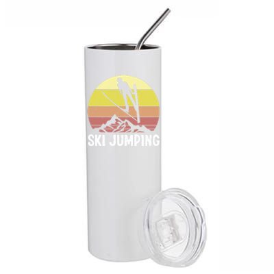 Ski Jumping Sunset Skier Retro Vintage Gift For Skiers Stainless Steel Tumbler