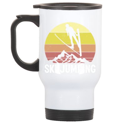 Ski Jumping Sunset Skier Retro Vintage Gift For Skiers Stainless Steel Travel Mug