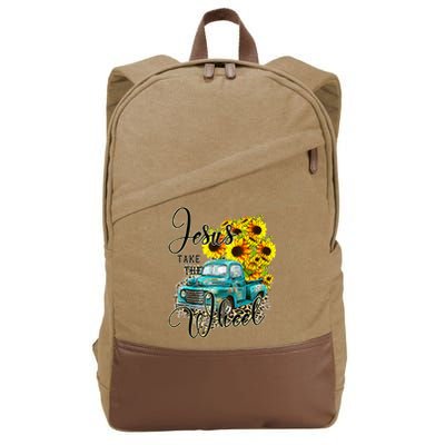 Sunflower Jesus Take The Wheel Christian Gift Leopard Print Cotton Canvas Backpack