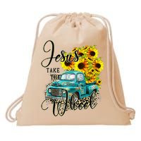 Sunflower Jesus Take The Wheel Christian Gift Leopard Print Drawstring Bag
