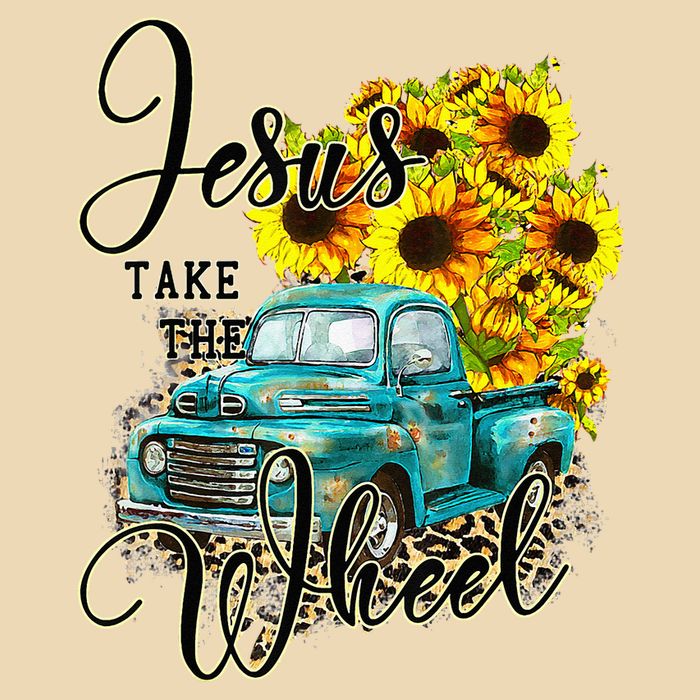 Sunflower Jesus Take The Wheel Christian Gift Leopard Print Drawstring Bag