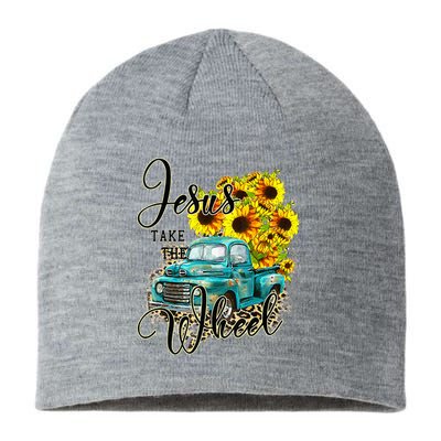 Sunflower Jesus Take The Wheel Christian Gift Leopard Print Sustainable Beanie