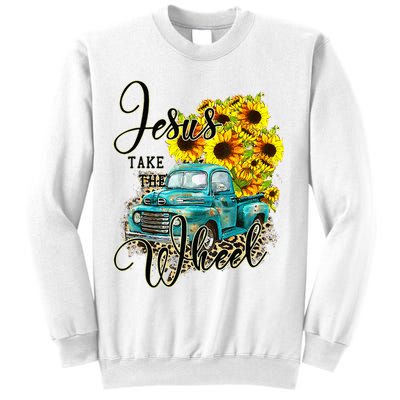 Sunflower Jesus Take The Wheel Christian Gift Leopard Print Sweatshirt