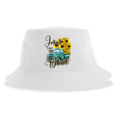 Sunflower Jesus Take The Wheel Christian Gift Leopard Print Sustainable Bucket Hat