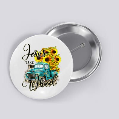 Sunflower Jesus Take The Wheel Christian Gift Leopard Print Button