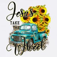 Sunflower Jesus Take The Wheel Christian Gift Leopard Print Button
