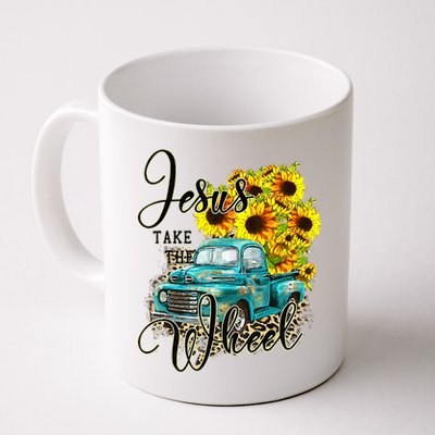 Sunflower Jesus Take The Wheel Christian Gift Leopard Print Mug
