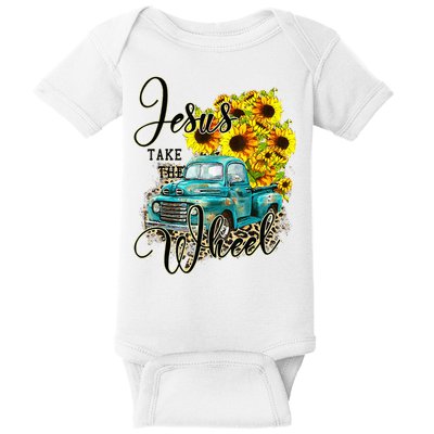 Sunflower Jesus Take The Wheel Christian Gift Leopard Print Baby Bodysuit