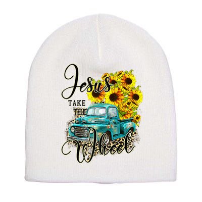 Sunflower Jesus Take The Wheel Christian Gift Leopard Print Short Acrylic Beanie