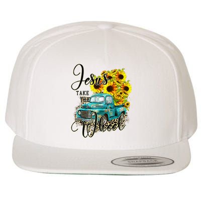 Sunflower Jesus Take The Wheel Christian Gift Leopard Print Wool Snapback Cap