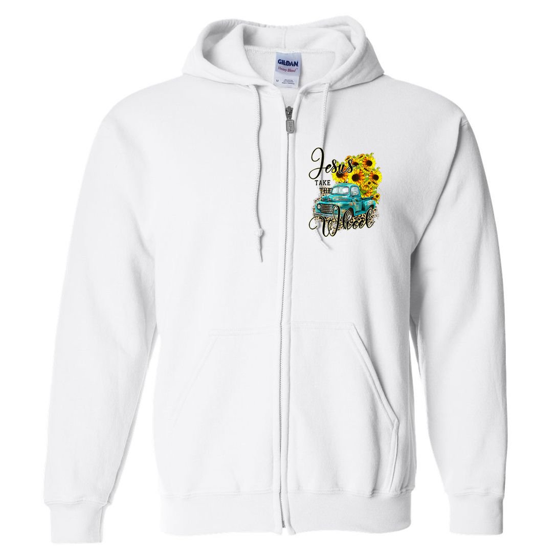 Sunflower Jesus Take The Wheel Christian Gift Leopard Print Full Zip Hoodie