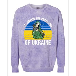 Saint Javelin The Protector Of Ukraine Ukrainian Flag Colorblast Crewneck Sweatshirt