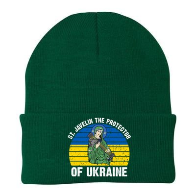 Saint Javelin The Protector Of Ukraine Ukrainian Flag Knit Cap Winter Beanie